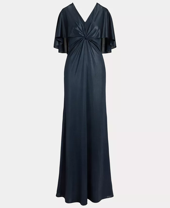 Women's Metallic Jersey Twist-Front Cape Gown - thumbnail 5