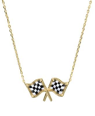 14k Gold-Plated Checkered Flag Short Pendant Necklace