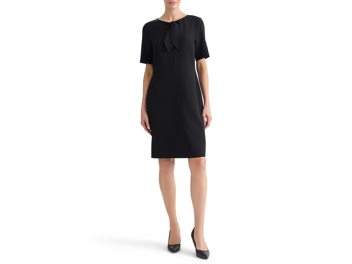 Женское платье Kasper Tie-Neck Short-Sleeve Sheath, цвет: Чёрный — фото 4