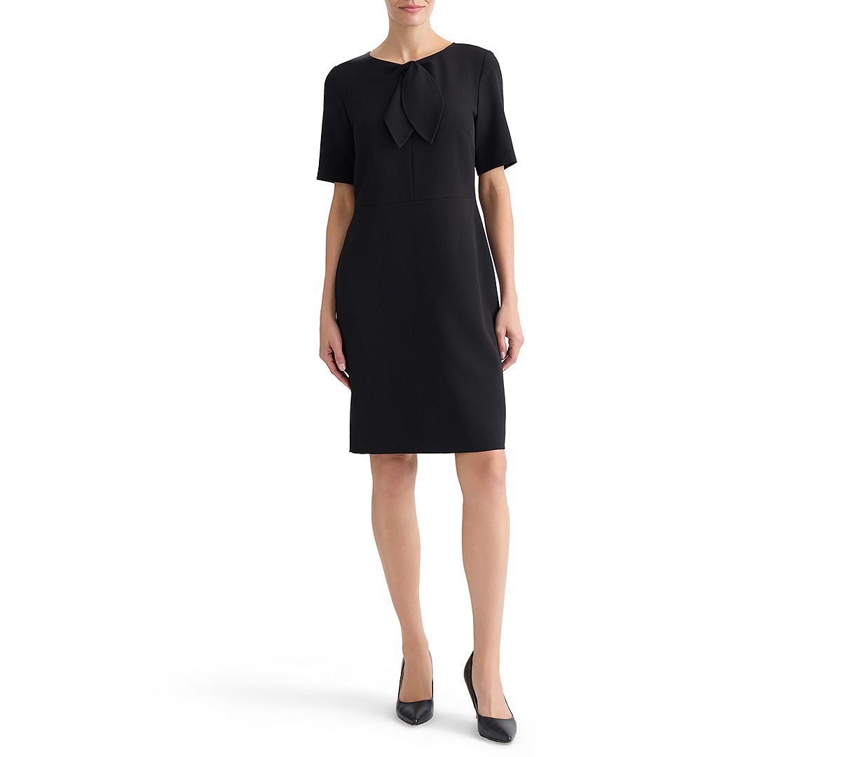 Kasper Women's Tie-Neck Short-Sleeve Sheath Dress view 4 — MAYCSS fashion products