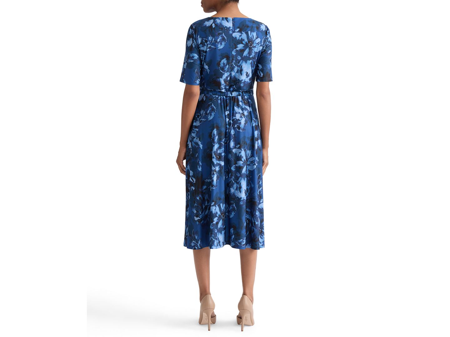 Женское платье Kasper Pleat-Neck Belted Short-Sleeve Dress, цвет: Синий ночной разноцветный — фото 7