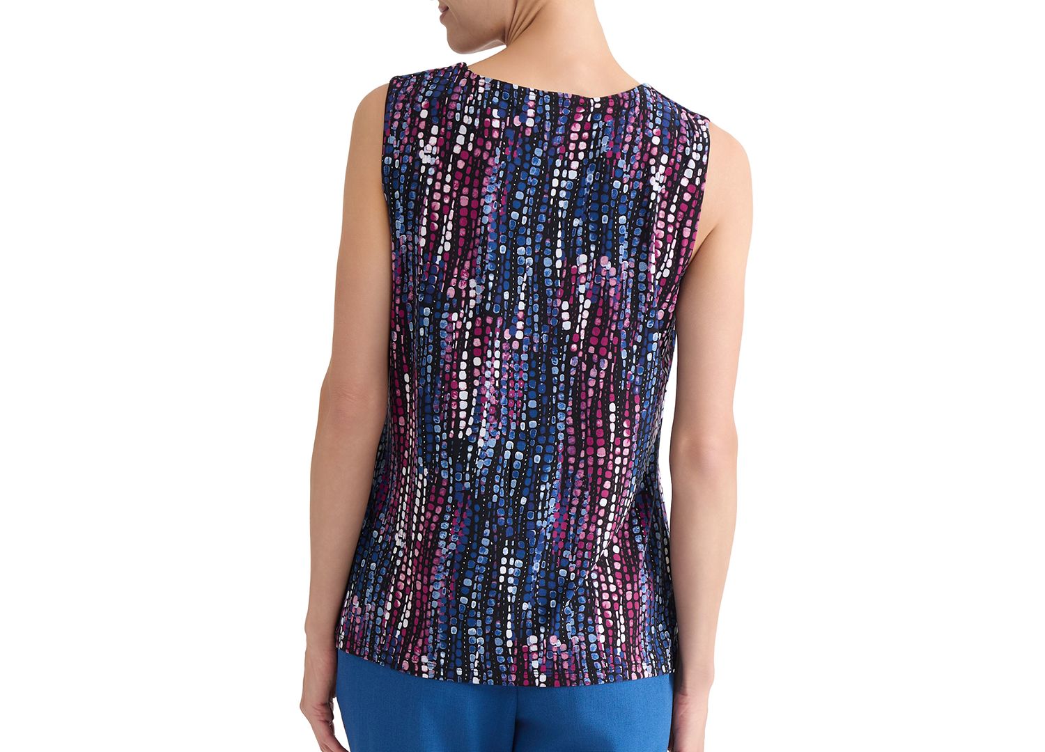 Petite Printed Pleat-Neck Sleeveless Top