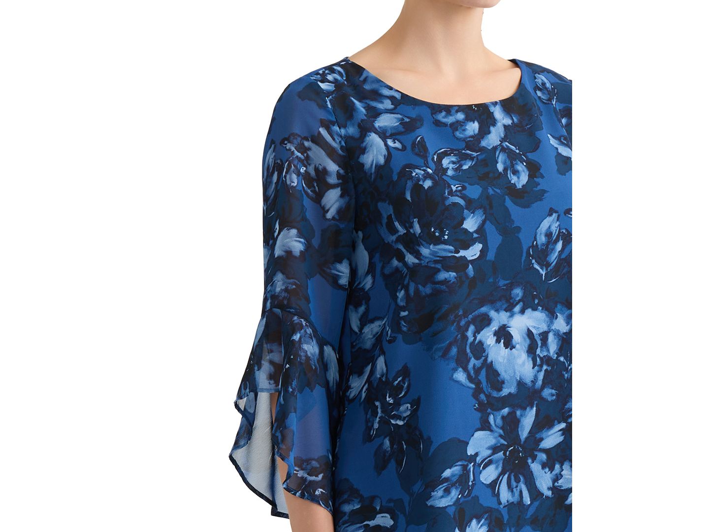 Женская блузка Kasper Boat-Neck Ruffle-Sleeve Blouse, цвет: Синий ночной разноцветный — фото 4