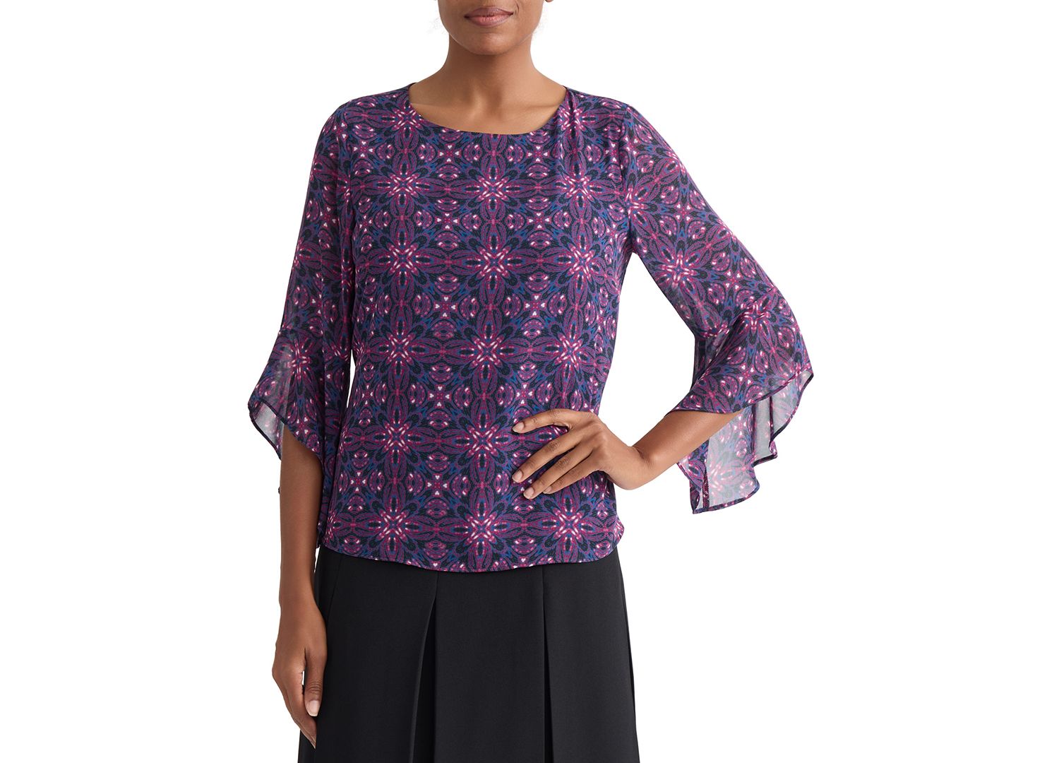 Women's Printed Boat-Neck Ruffle-Sleeve Blouse