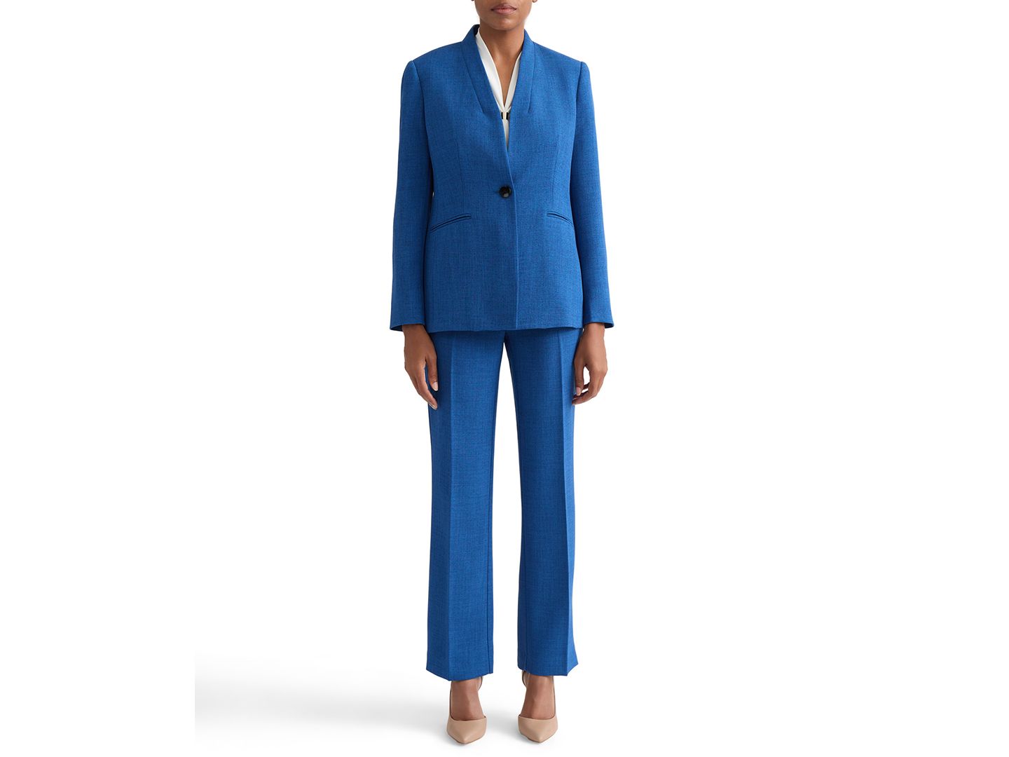Женский пиджак Kasper Collarless One-Button Blazer, Regular & Petite, цвет: Синий ночной меланжевый — фото 7