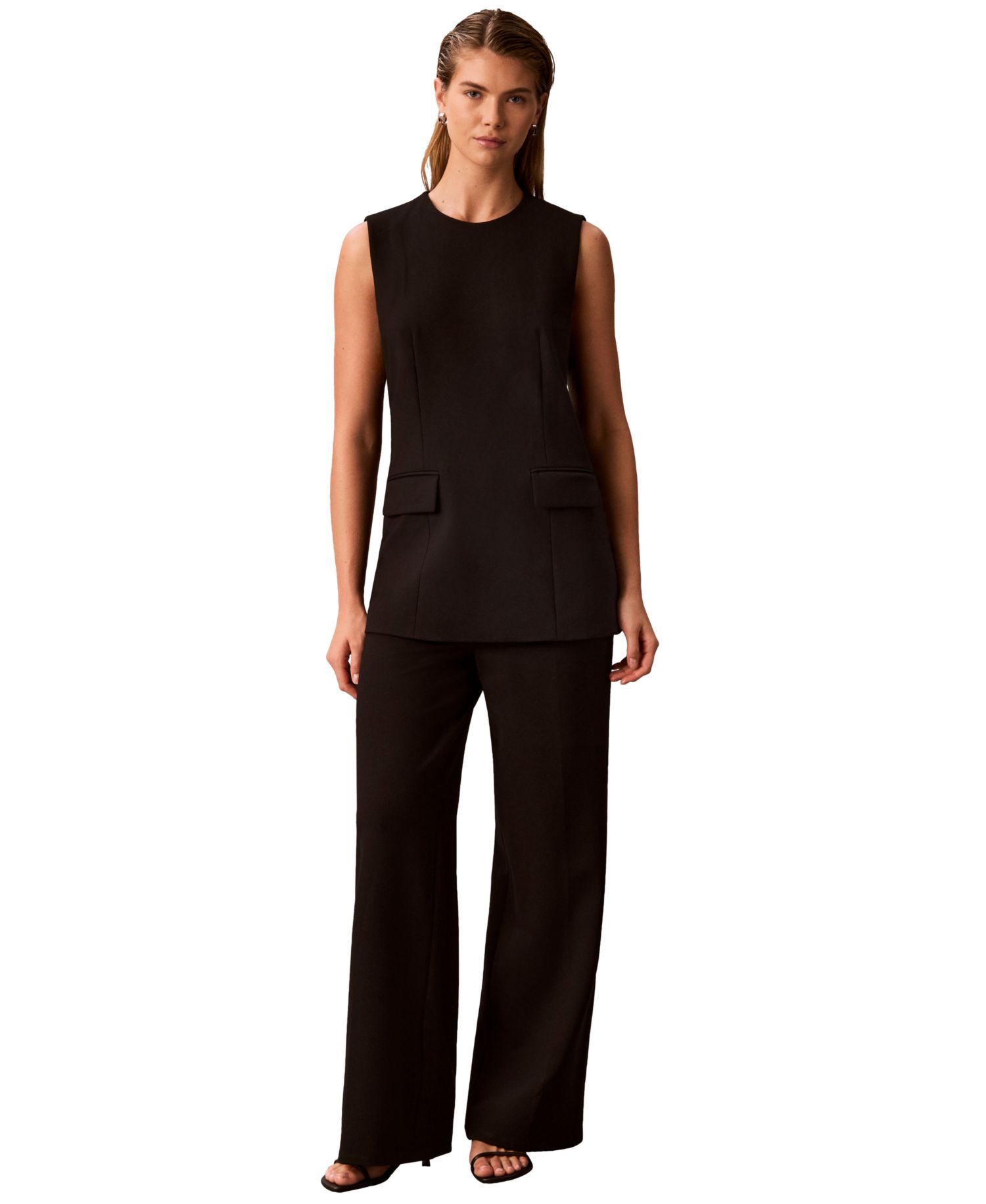 Petite High-Waist Straight-Leg Pull-On Pants
