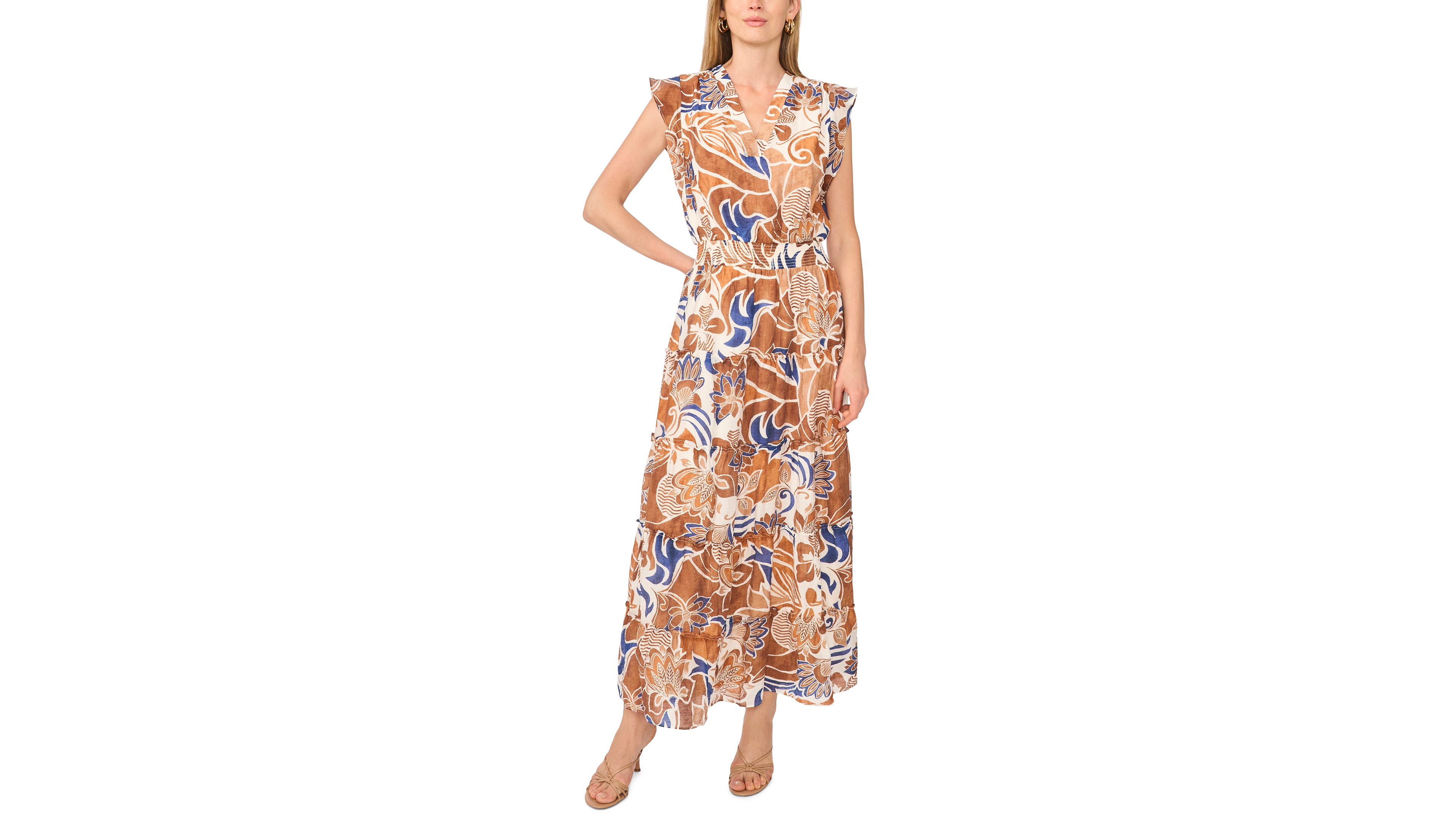 Msk Women's Flutter-Sleeve Smocked-Waist Maxi Dress