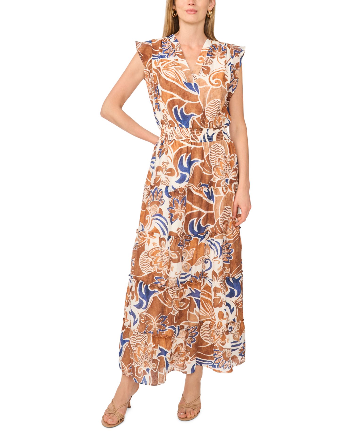 Women's Flutter-Sleeve Smocked-Waist Maxi Dress
