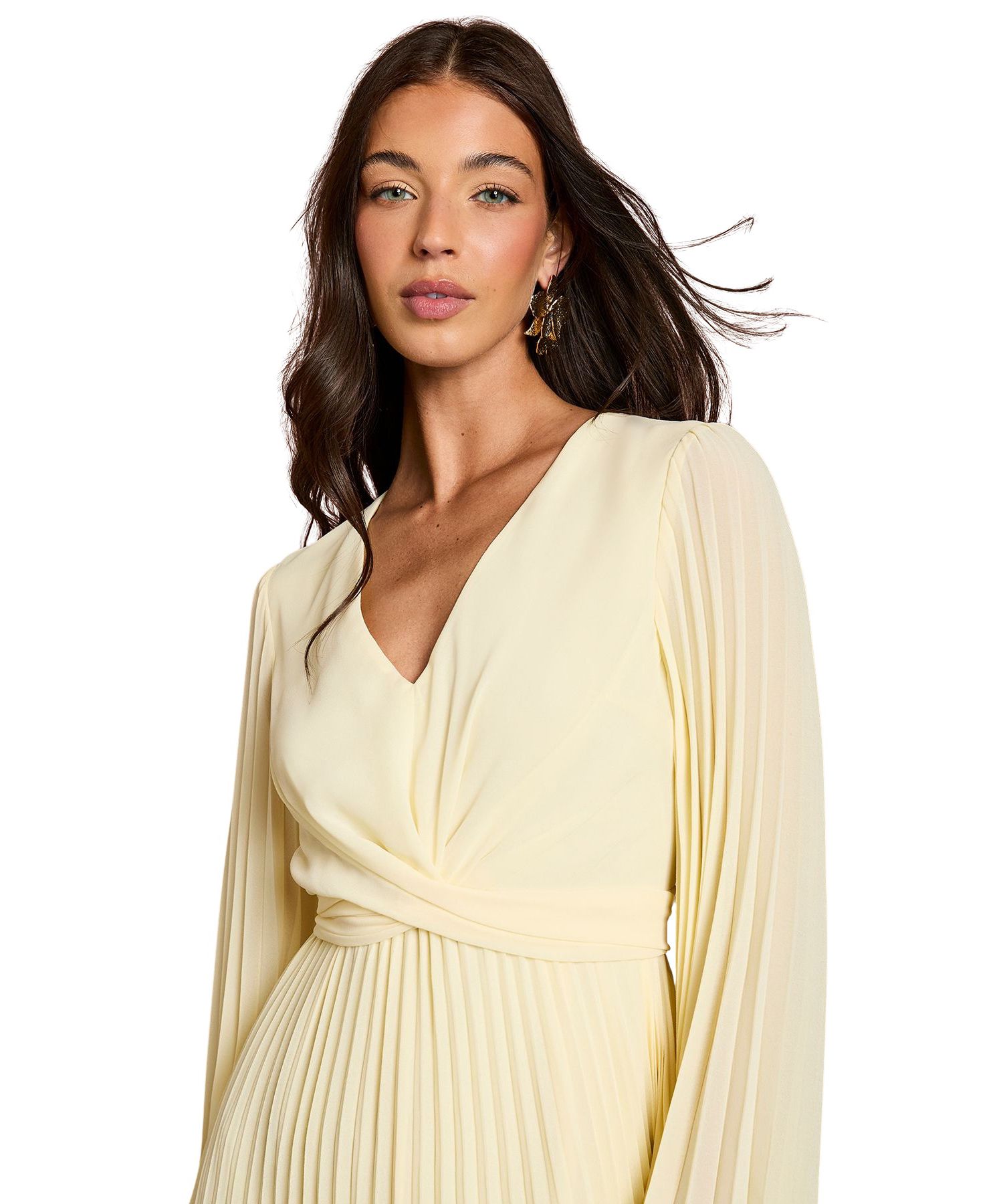 Women's Pleated Wrap V-Neck Maxi Dress