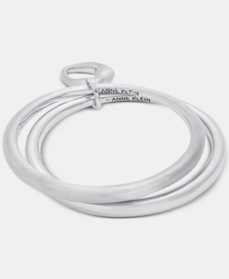 Puffy Heart Charm Bangle Bracelets, 2-Piece Set 