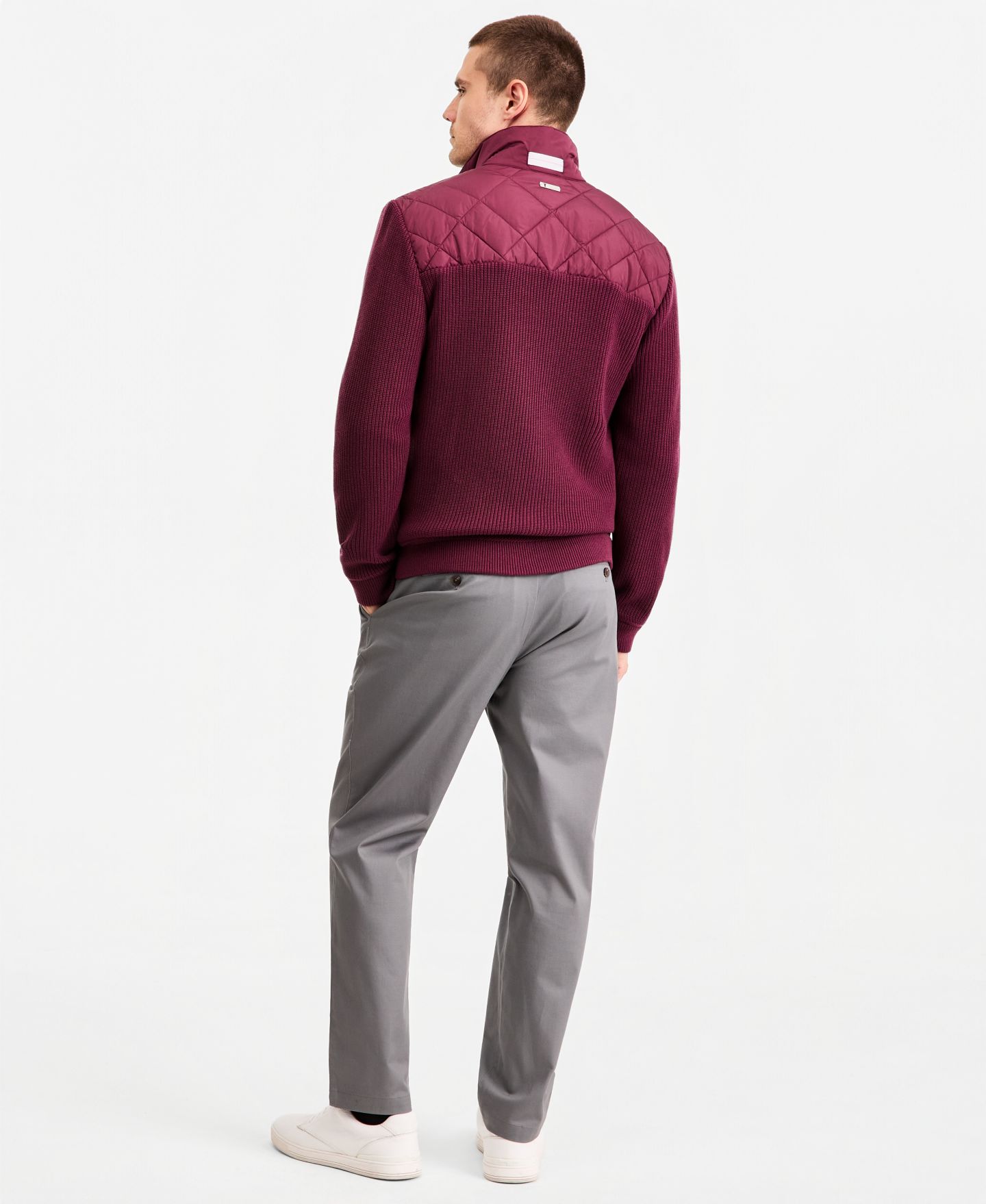 Мужские комплекты Ted by Ted Baker Holborn Quilted Sweater Jacket, Hanover Quarter-Zip Geometric Sweater & Hampstead Modern-Fit Chino Solid Pants, цвет: Чёрный — фото 2