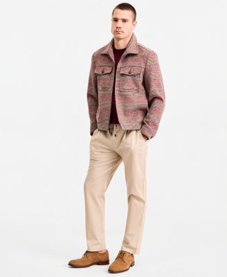 Ted By Ted Baker Mens Front Zipper Plaid Pocket Jacket Grosvenor Short Sleeve Crewneck Sweater Hampstead Modern Fit C In Beige
