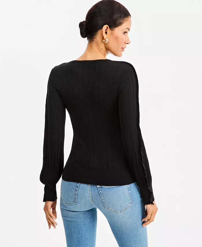 Women's Ruffle-Trim Rib-Knit Sweater - thumbnail 6