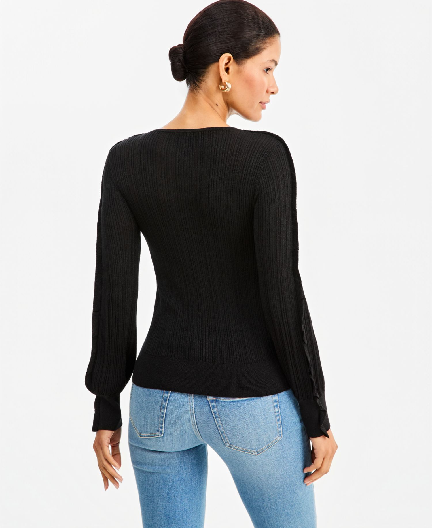 Women's Ruffle-Trim Rib-Knit Sweater