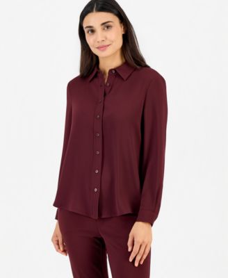 Petite High-Low Long-Sleeve Blouse