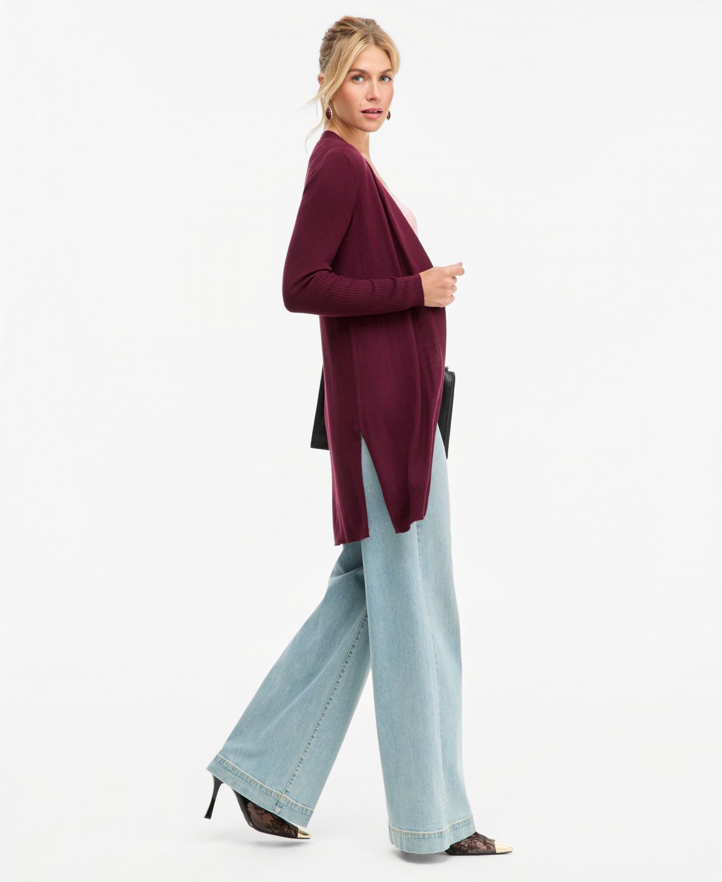 Женский кардиган I.N.C. International Concepts Duster Open-Front Ribbed, цвет: Ягодный винный — фото 3