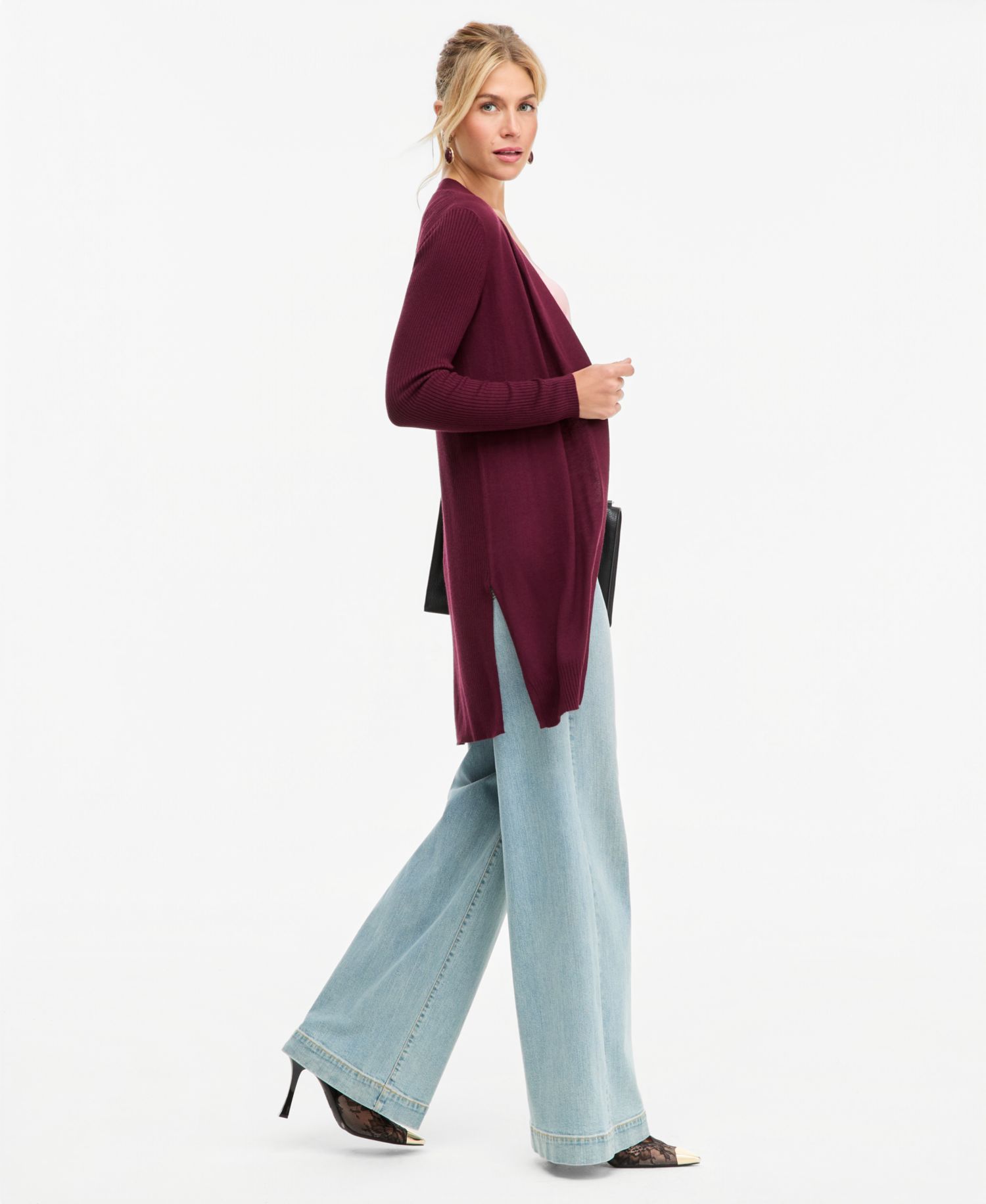 Women's Duster Open-Front Ribbed Cardigan