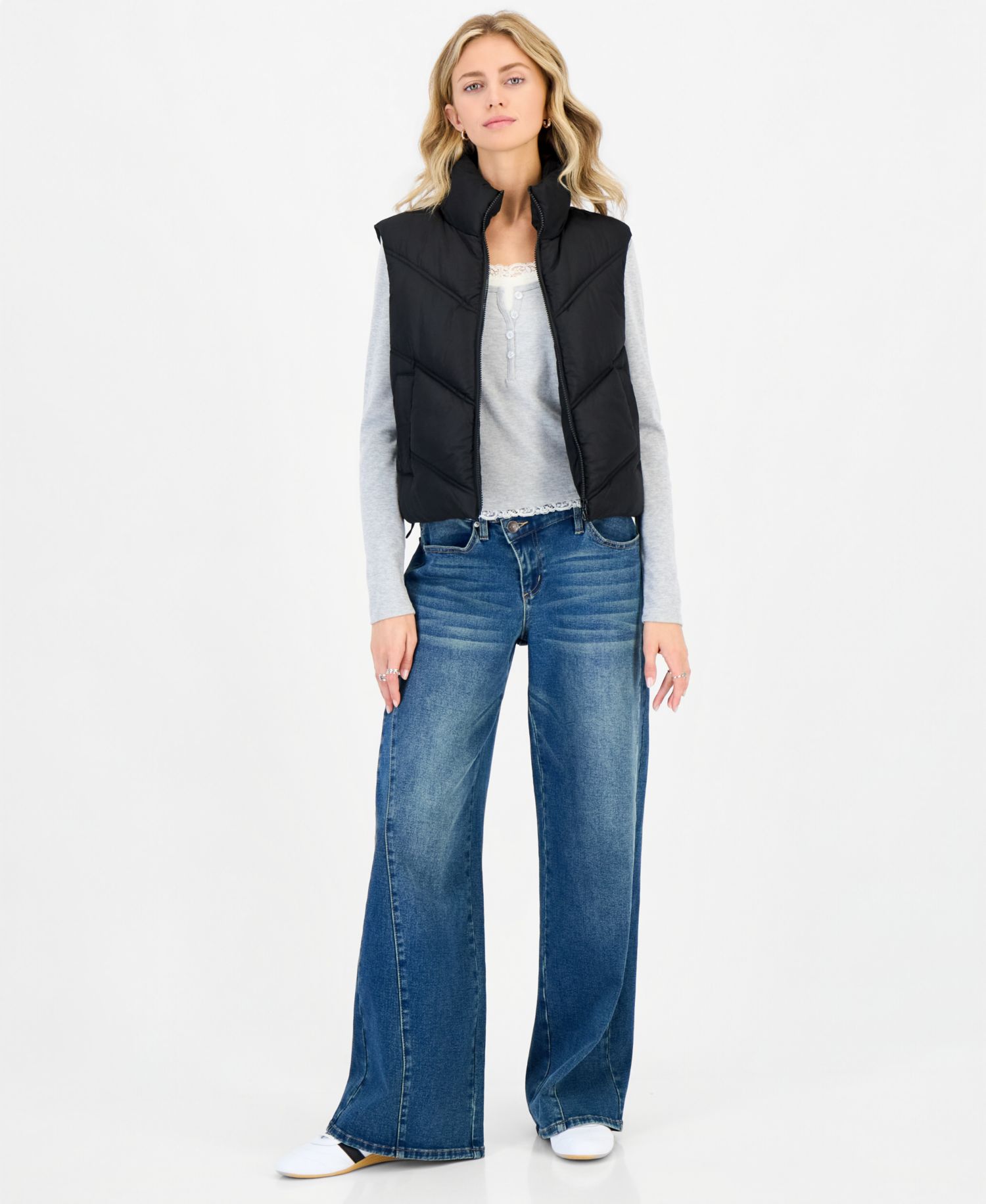 Juniors' Mitered-Quilted Puffer Vest