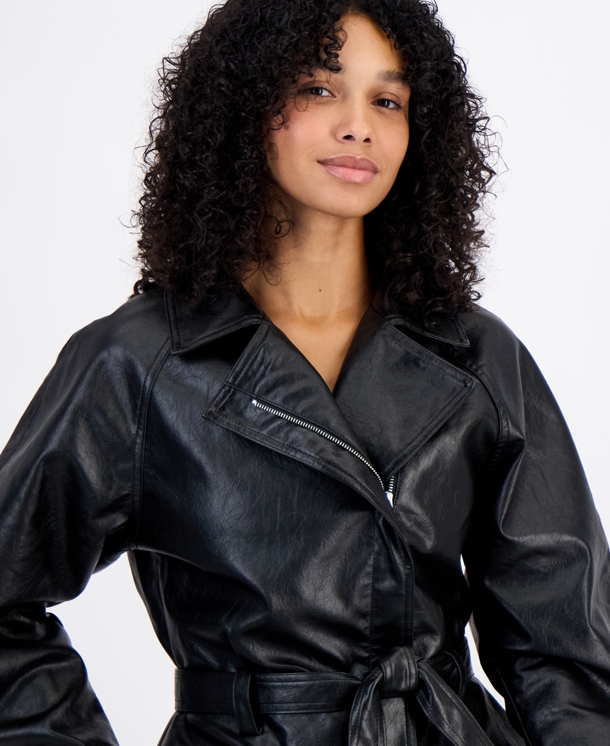 Madden Girl Juniors' Faux Leather Trench Zip-Front Jacket