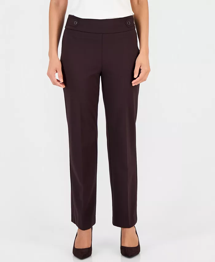 Petite Mid-Rise Side-Tab Straight-Leg Pants
