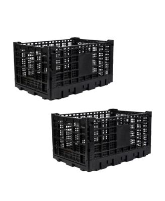 2PCS Stackable Collapsible Heavy Duty Plastic Storage Organizer Crate for Outdoor Office, Home, School, Camping