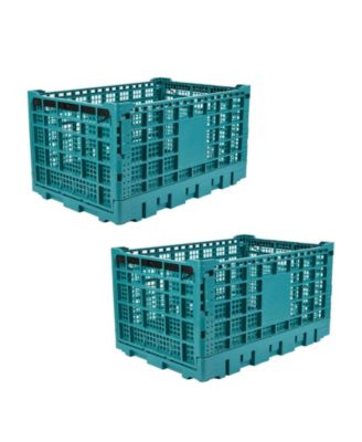 2Pieces Stackable Collapsible Heavy Duty Plastic Storage Organizer Crate for Outdoor Office, Home, School, Camping