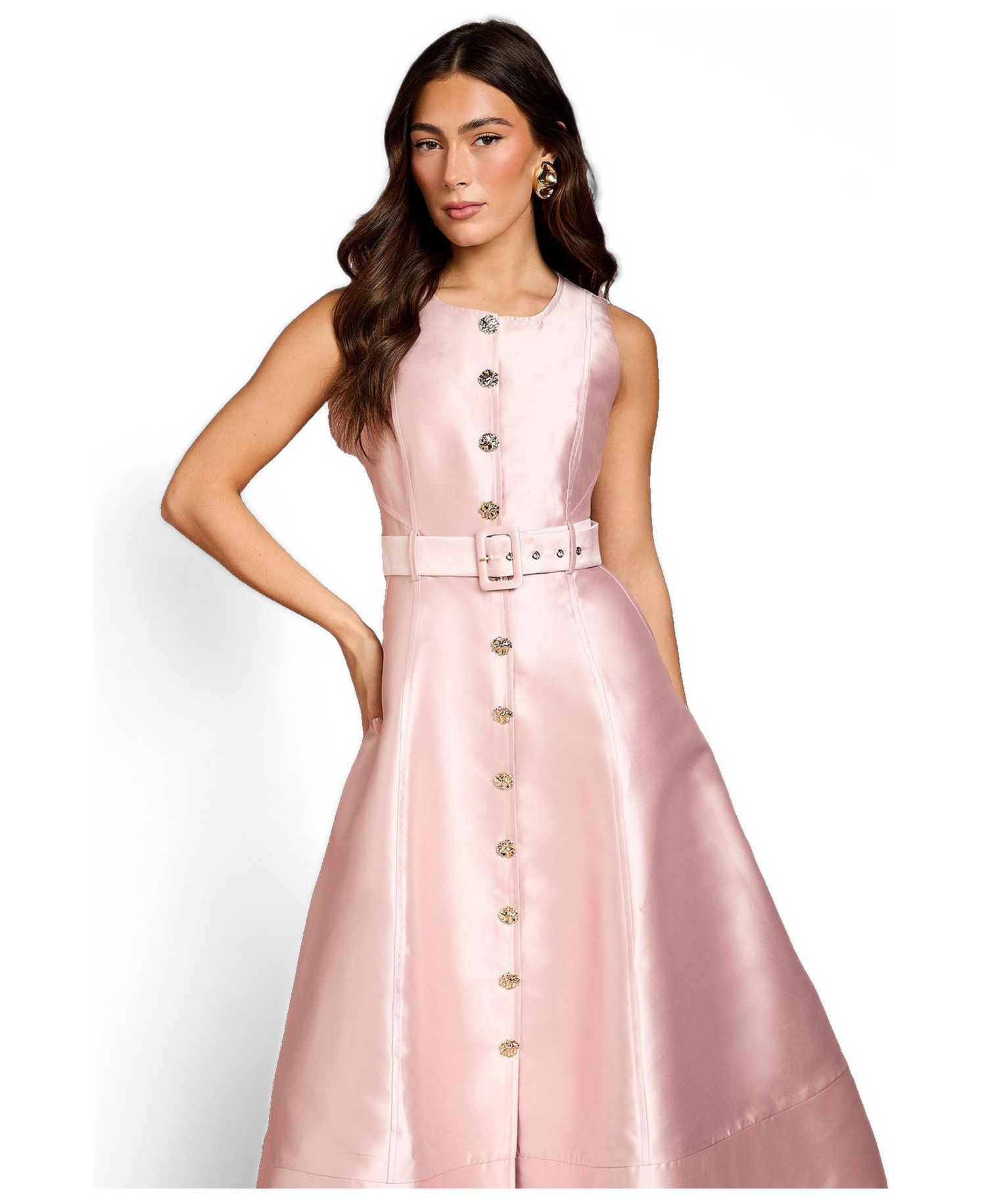Women's Button Through Belted A-Line Dress