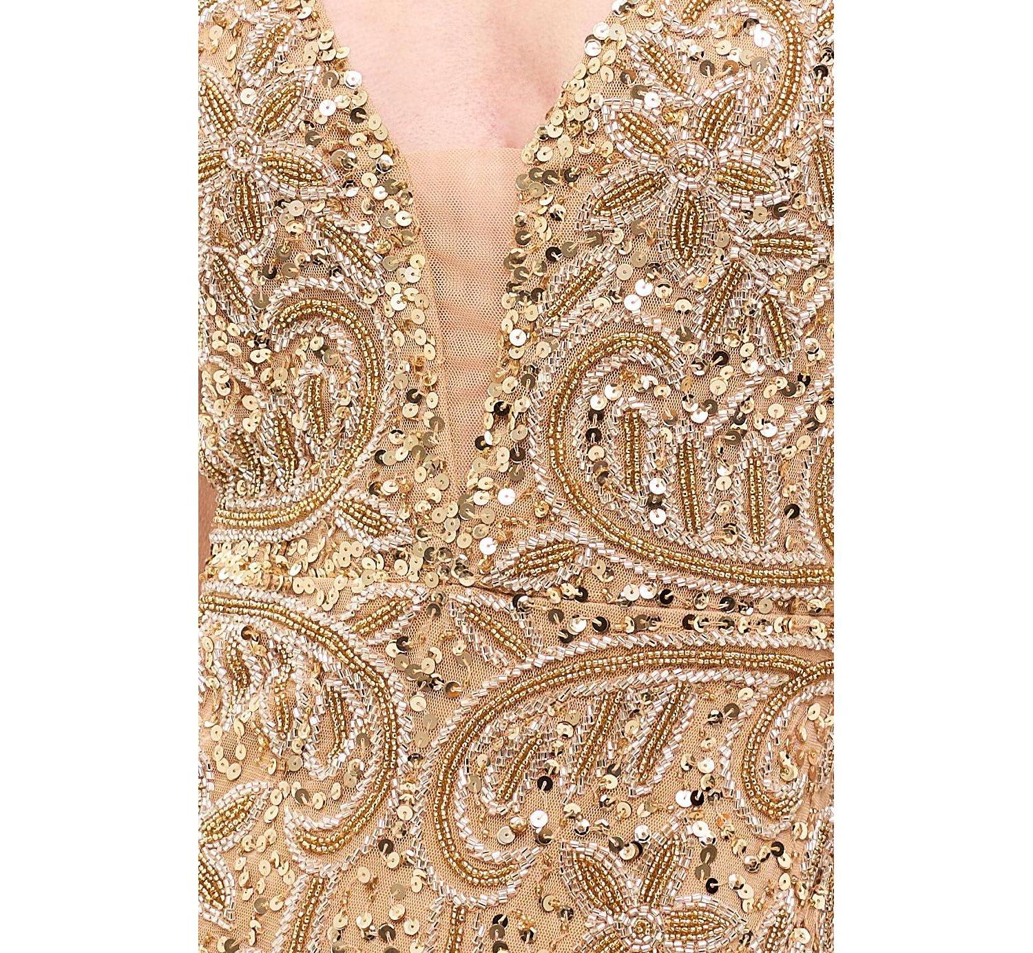 Women's Embellished Sequin Maxi Dress With Trail