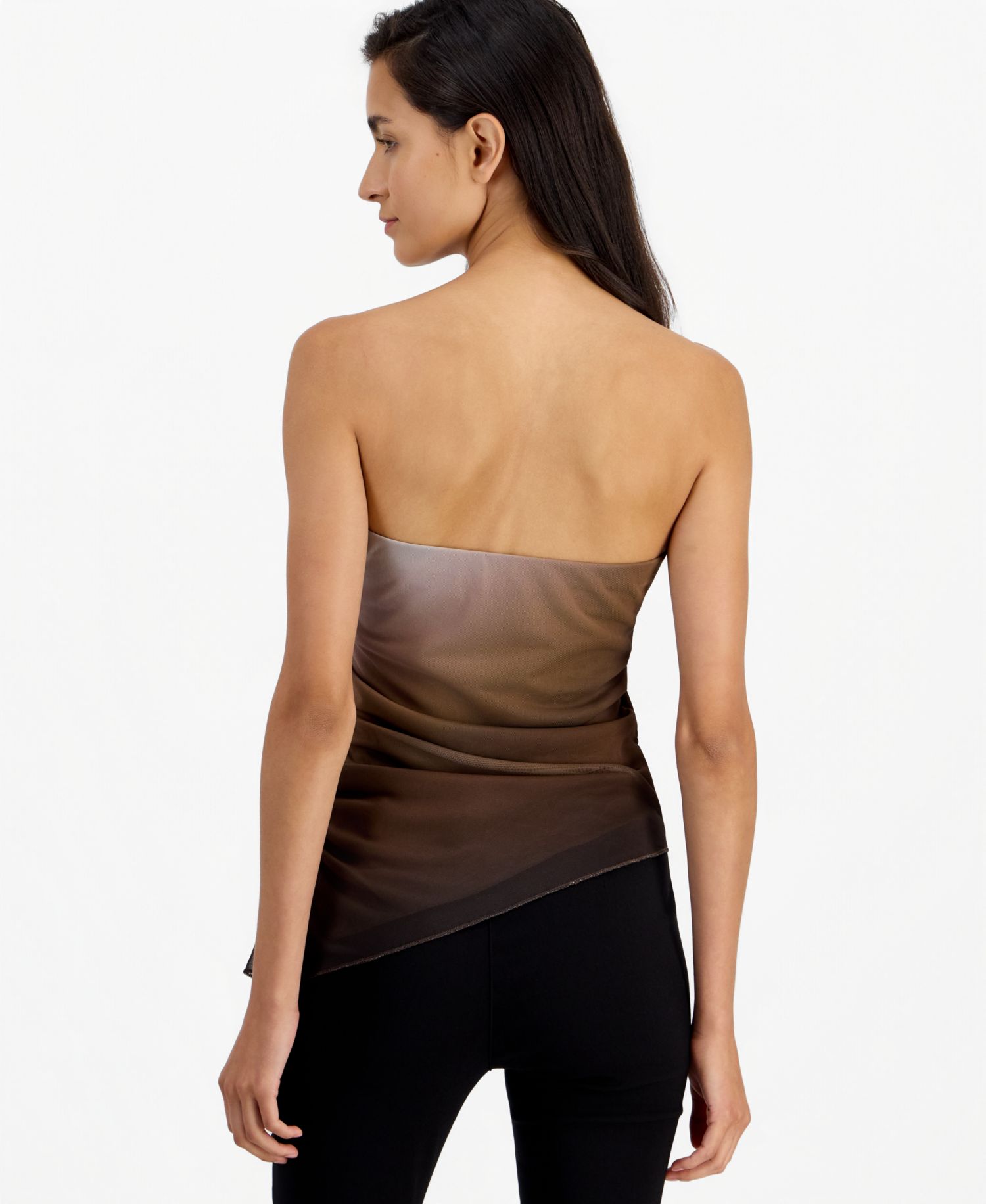 Juniors' Strapless Ruched Asymmetrical Hem Tube Top