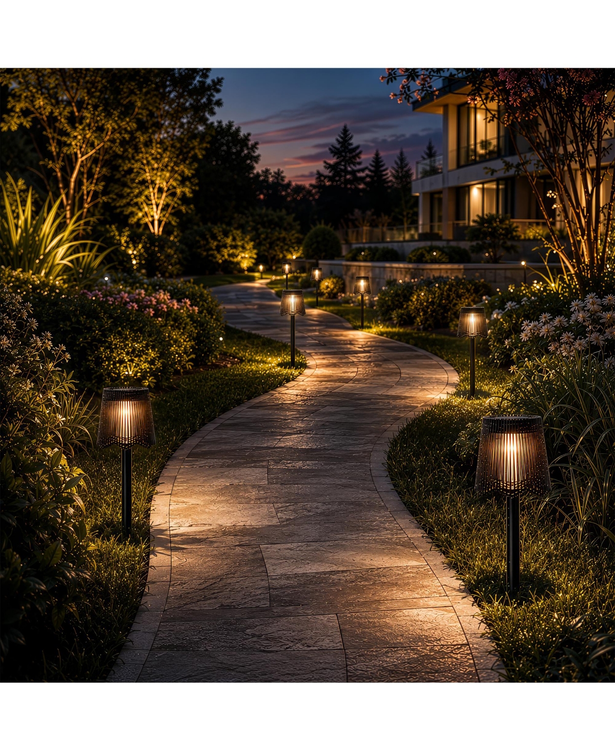 4-Piece Wicker-Style Solar Powered Led Dusk-to-Dawn Weather Resistant Walkway Path Lights