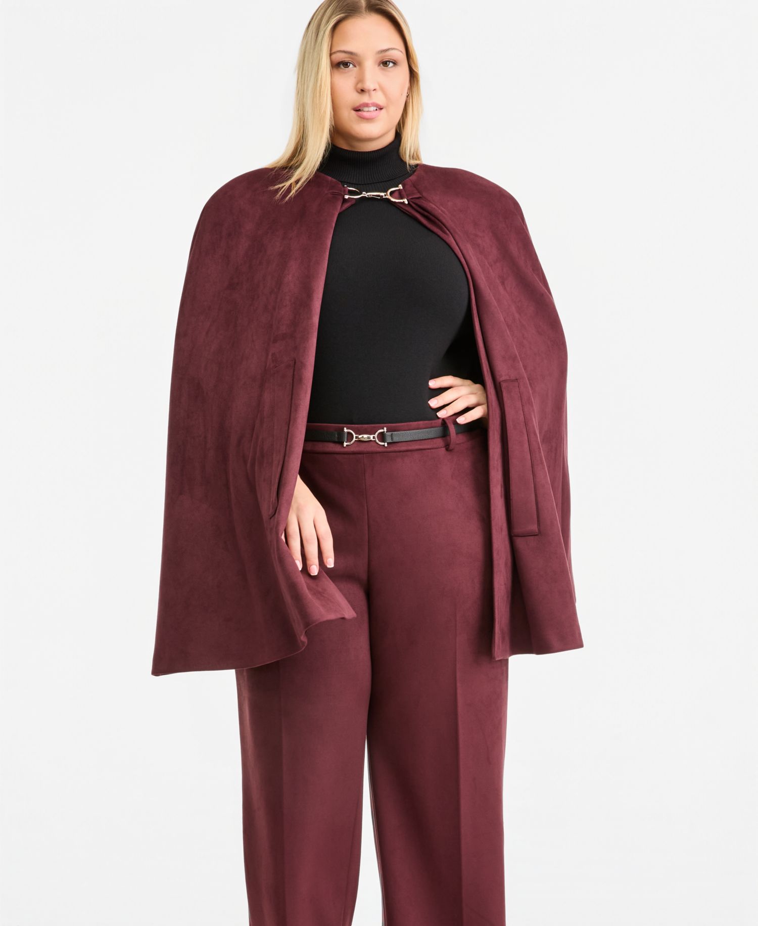 Plus Size Scuba Faux Suede Long Cape