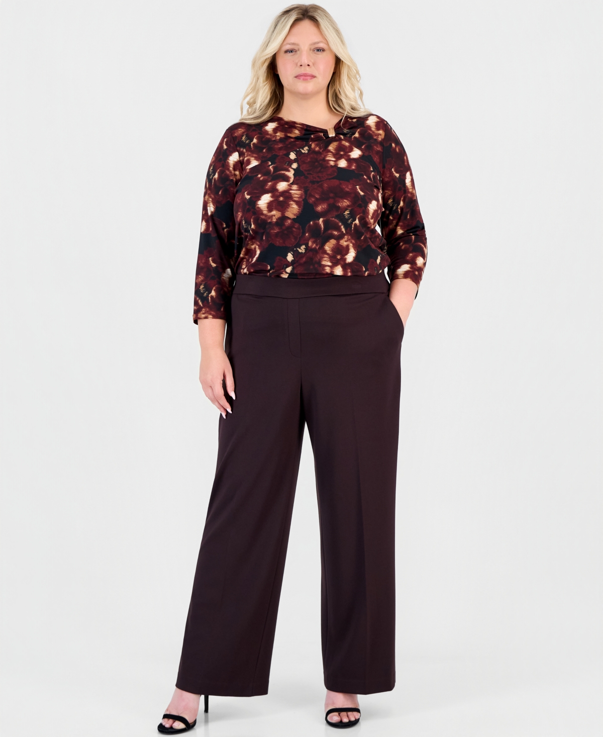Anne Klein Plus Size Wide-Leg Pull-On Pants