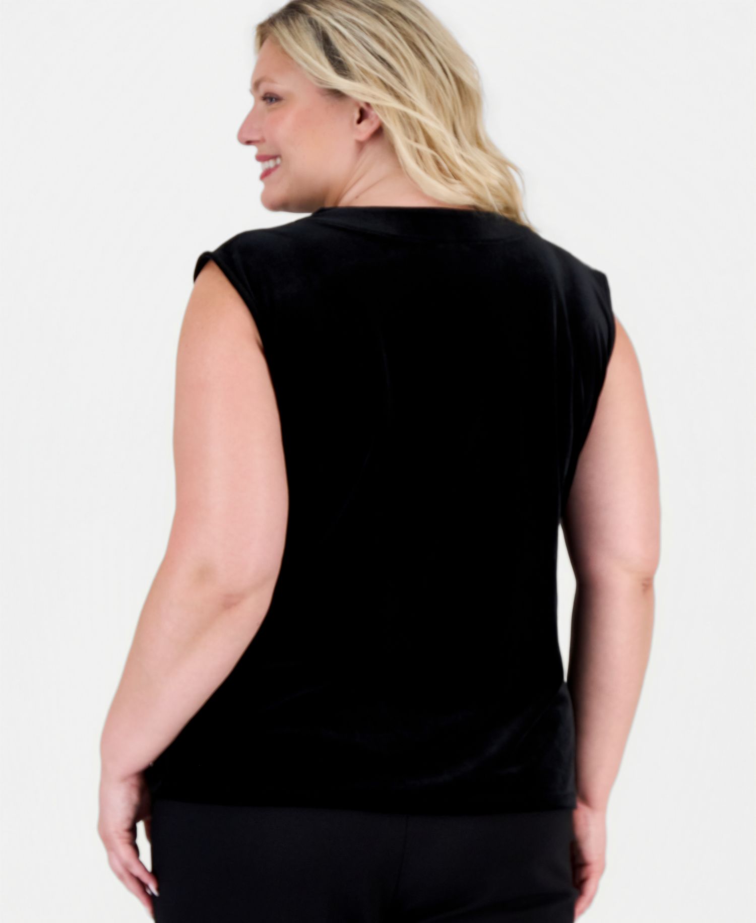 Plus Size Pleated Extended-Shoulder Velvet Blouse