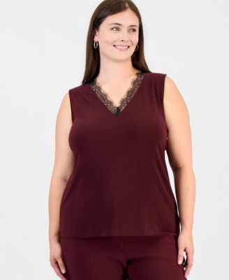 Plus Size V-Neck Lace-Trim Tank