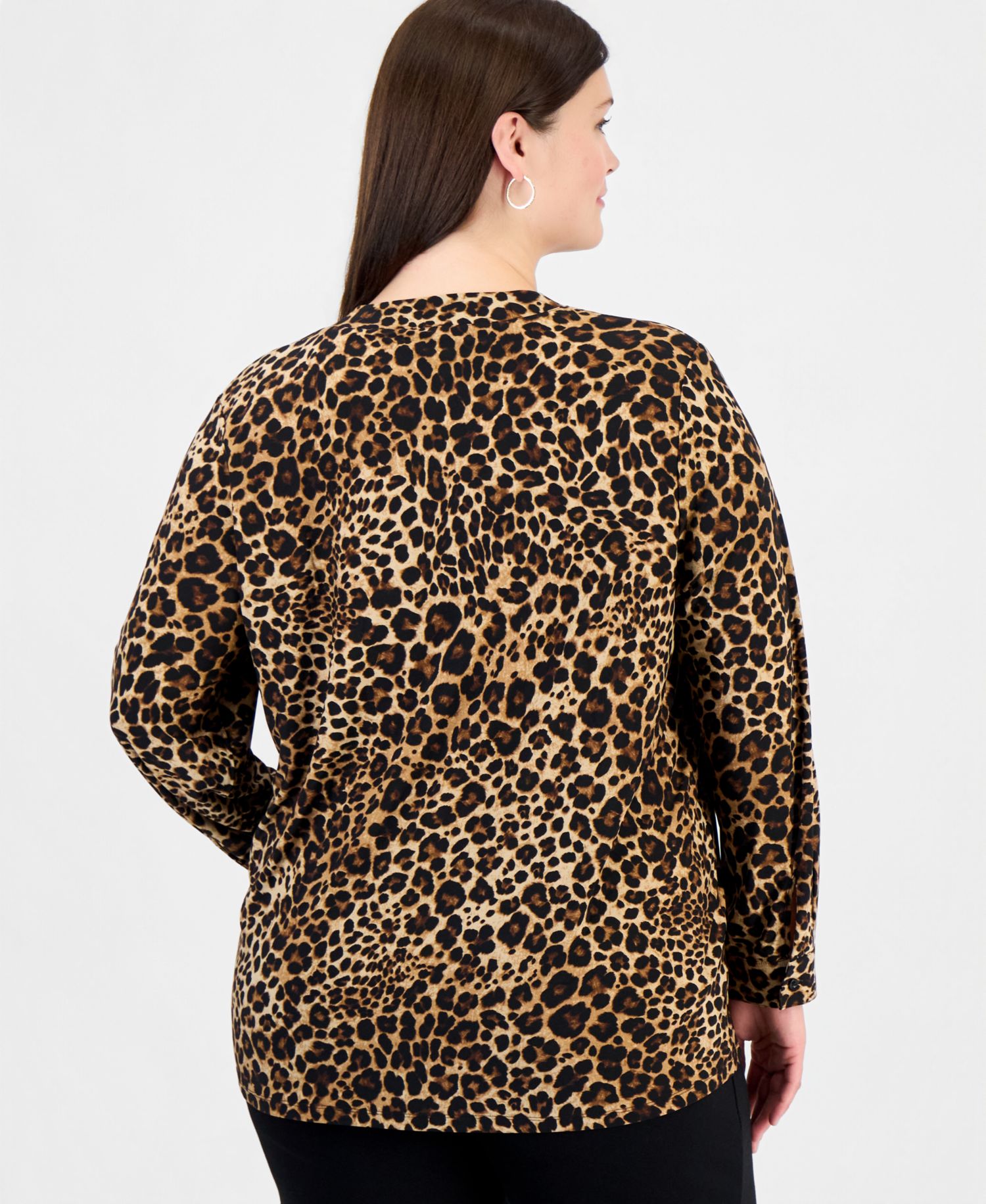 Plus Size V-Neck Notch Collar Blouse