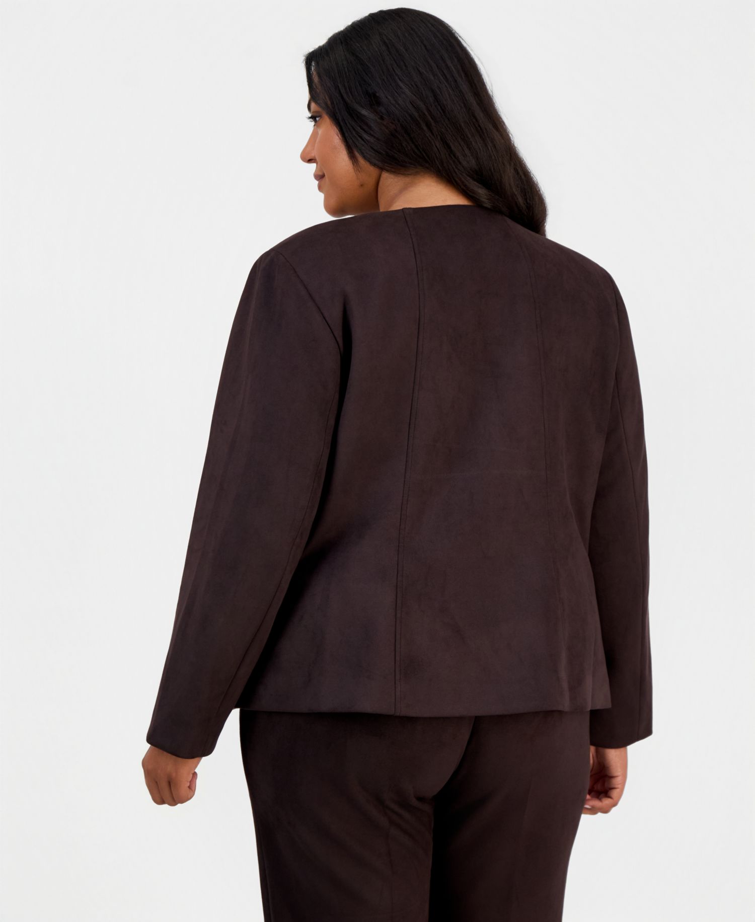 Plus Size Scuba Suede Open-Front Blazer