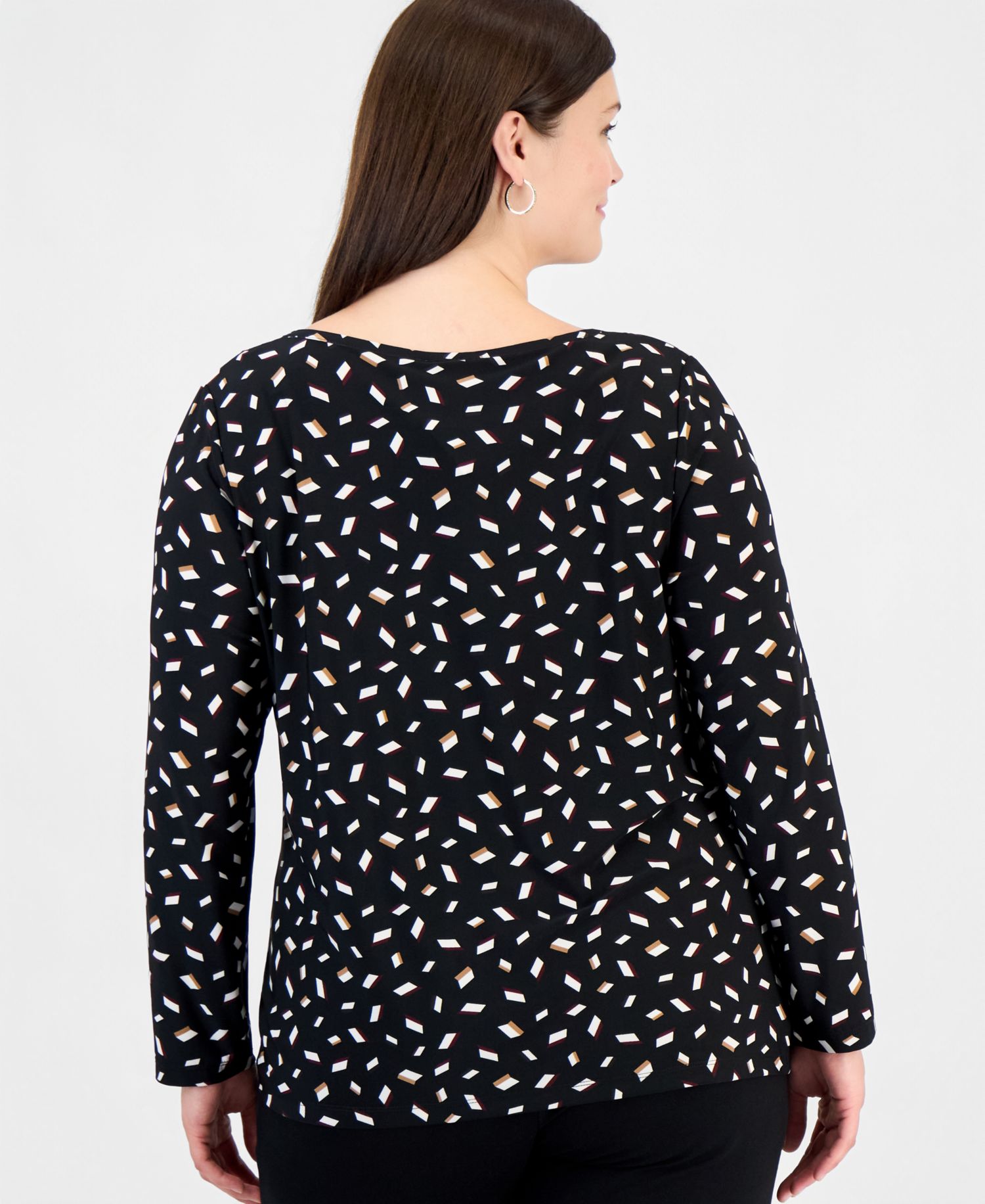 Plus Size Long-Sleeve Boat-Neck Ruched Blouse