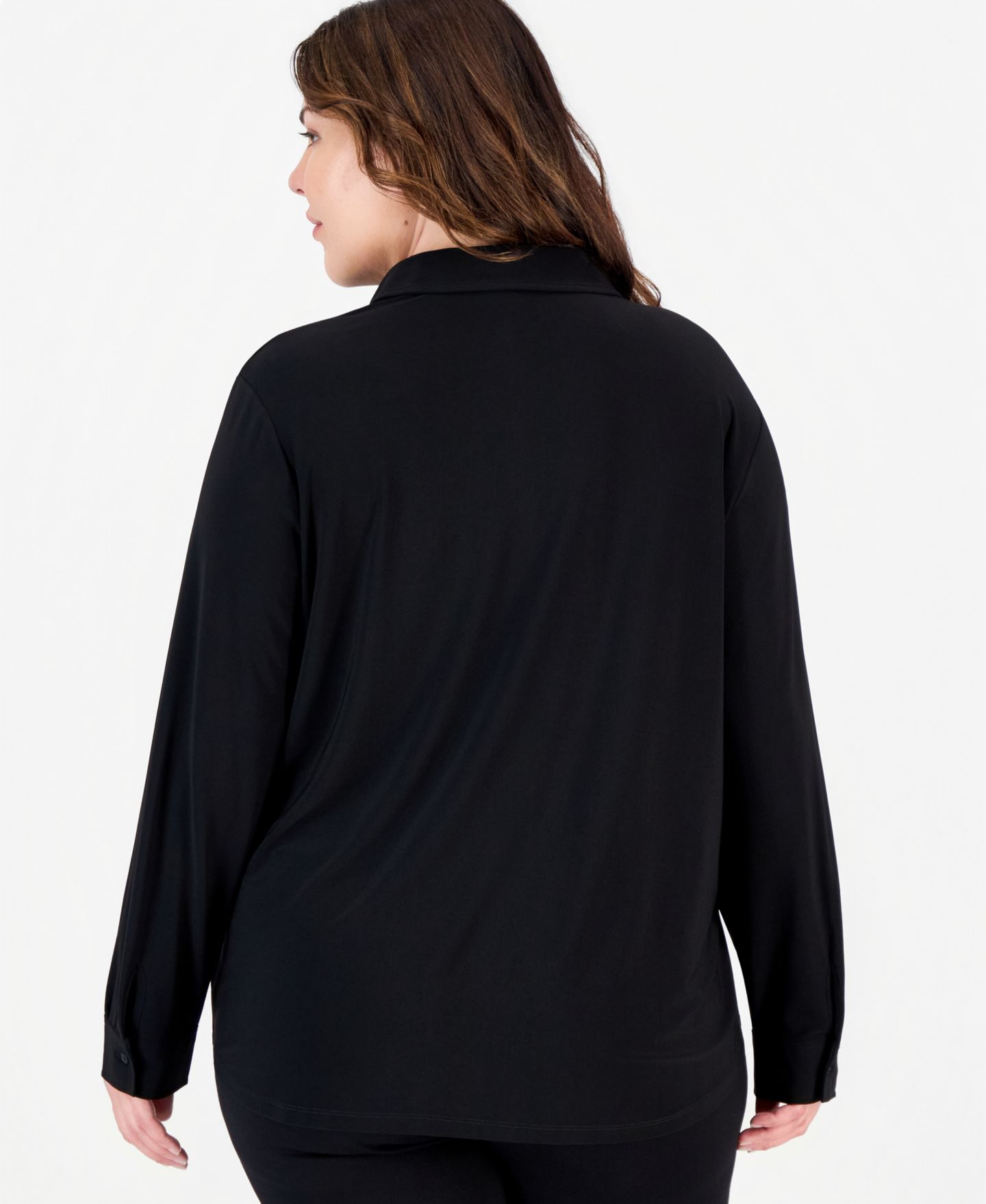 Женская блузка Anne Klein Essentials Plus Size Long-Sleeve Button-Up Blouse, цвет: Чёрный — фото 3