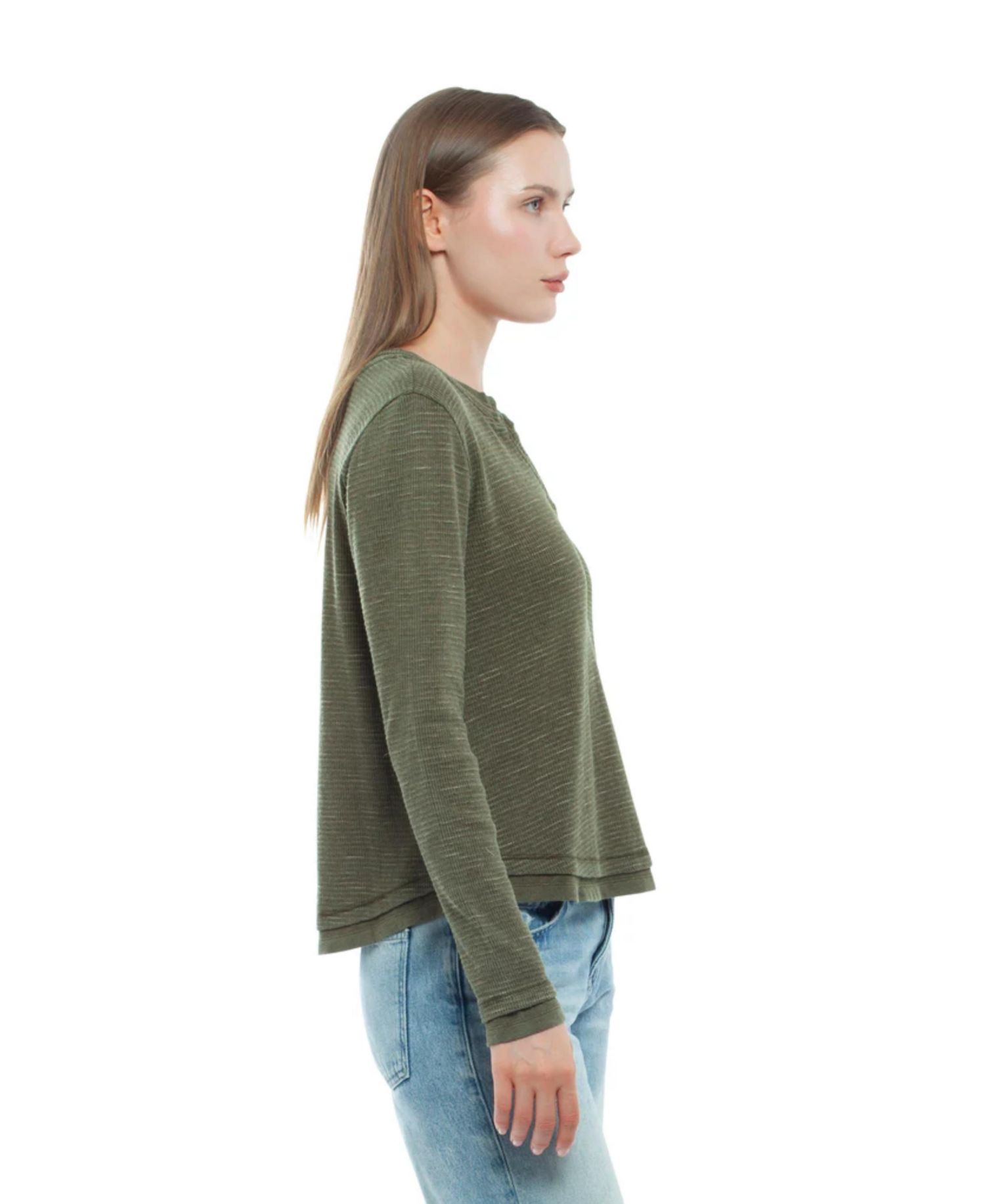 Women's Long Sleeve Henley Mock Tee