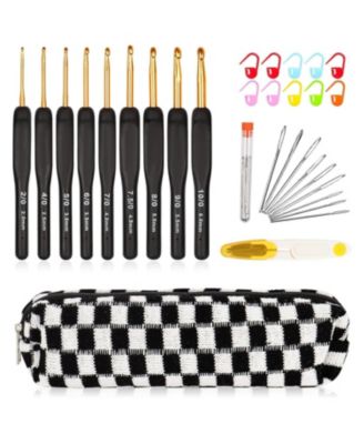 31-Piece Crochet Hook Set with Ergonomic Grips - Includes Hooks, Needles, Stitch Markers, Scissors, and Case