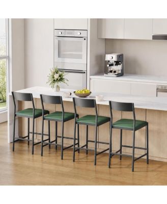 Set of 4 Modern Bar Stools 24" Counter Height, PU Leather Stools with Backrest and Footrest, 300 LB Capacity for Bar, Kitchen or Dining Room