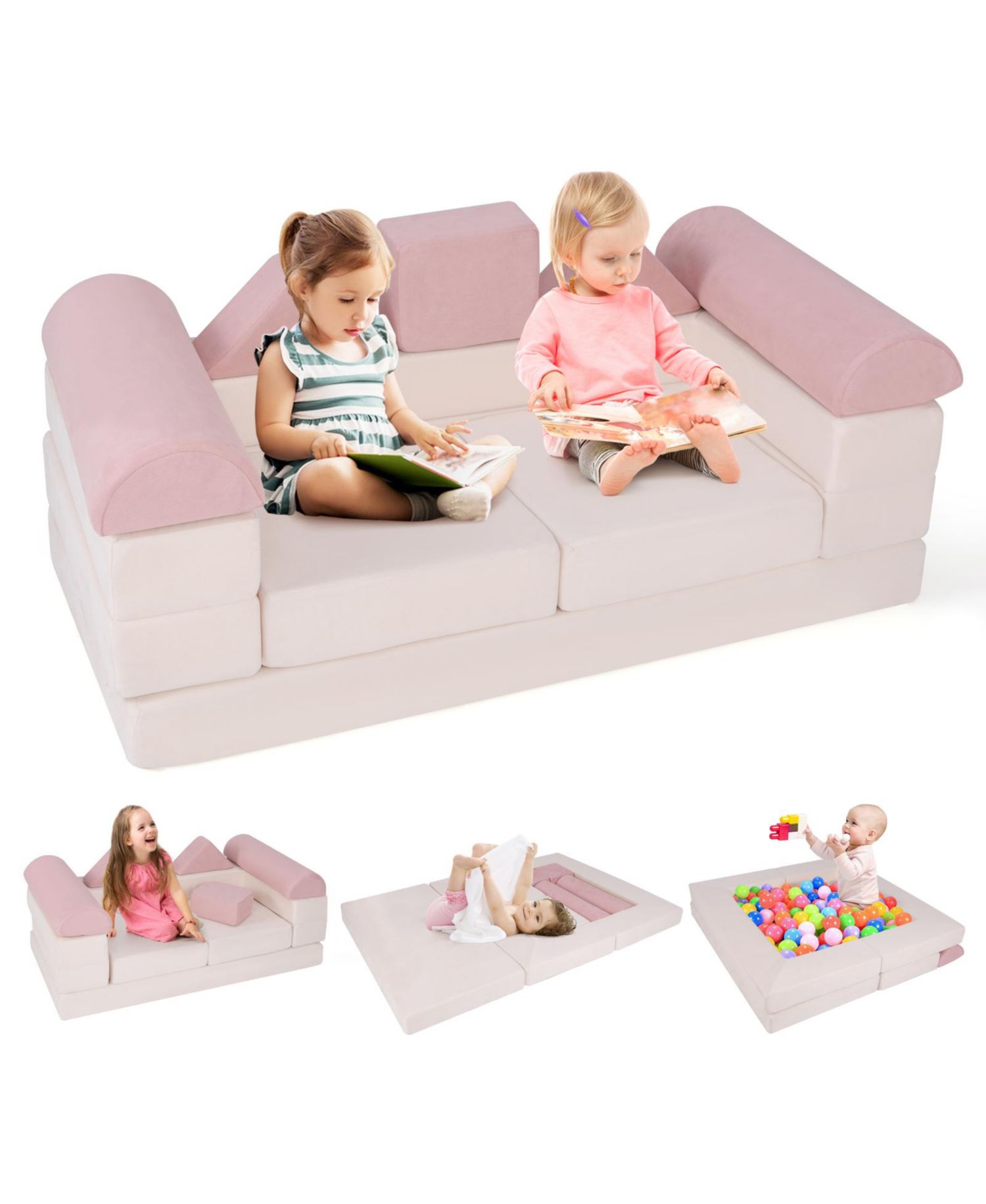 9-Piece Climb and Crawl Foam Play Set with Suede Covers for Kids Ages 3+