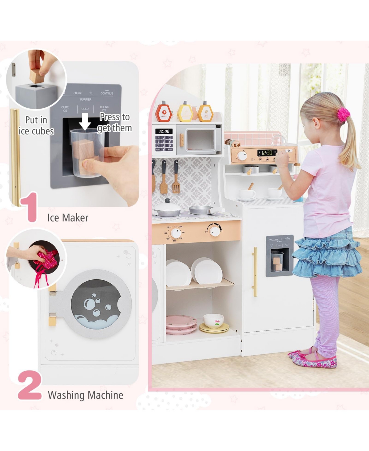 Mecale Kids Kitchen Set Wooden With Coffee Makers And Accessories