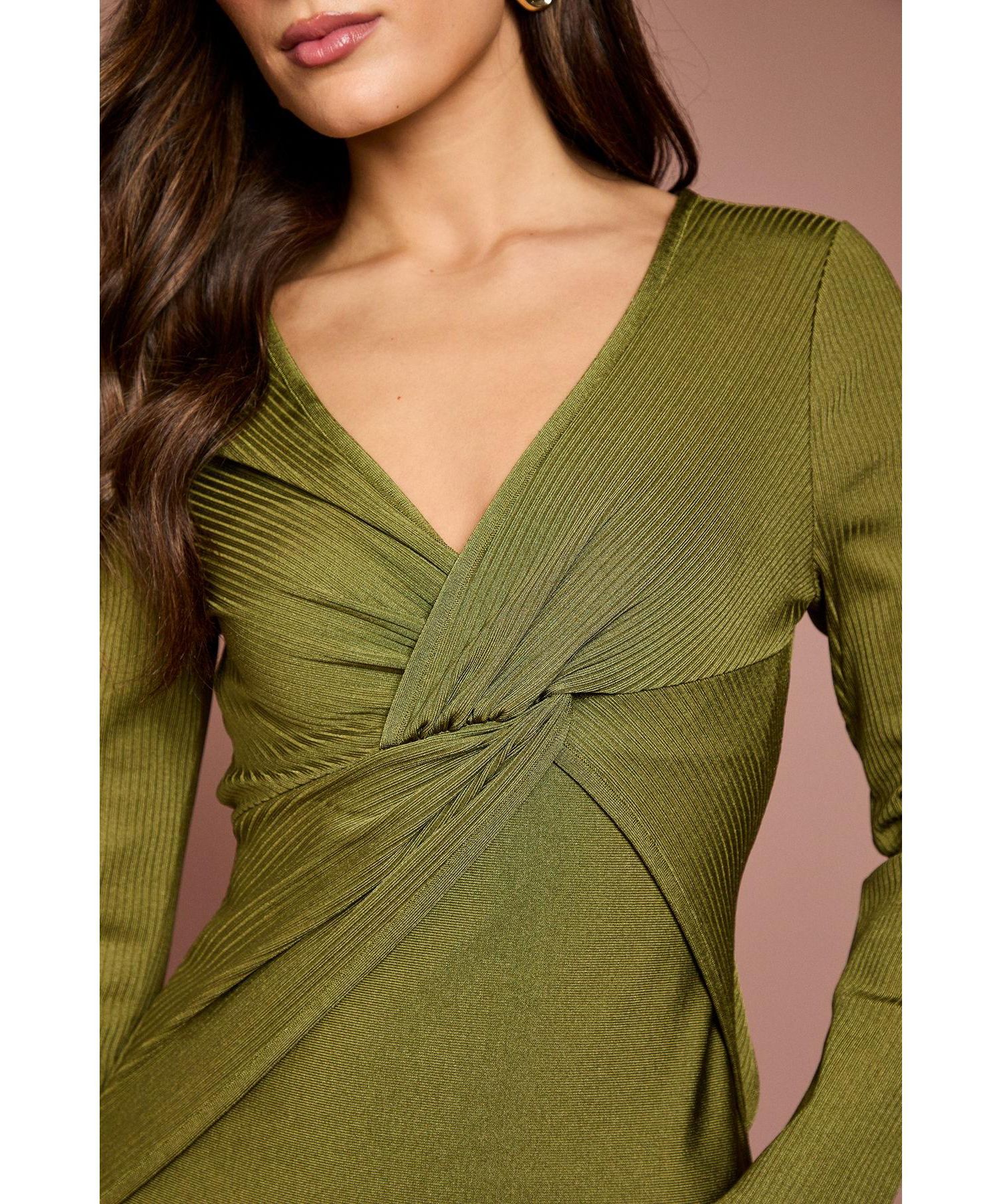 Women's Bandage Twist Front V-Neck Midi Dress