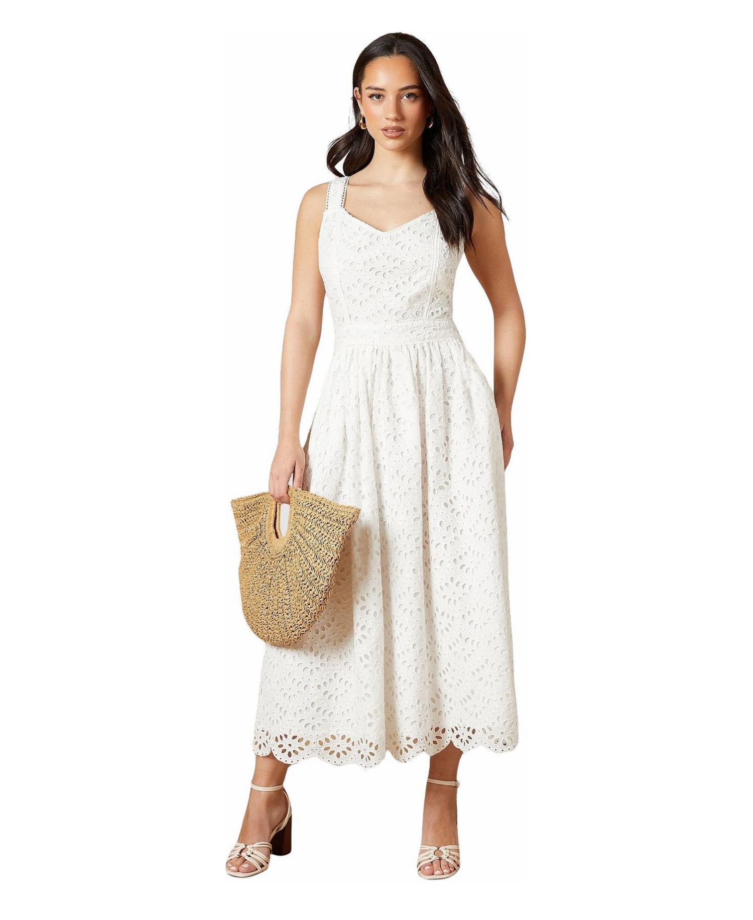 Women's Embroidered Broderie Midi Dress