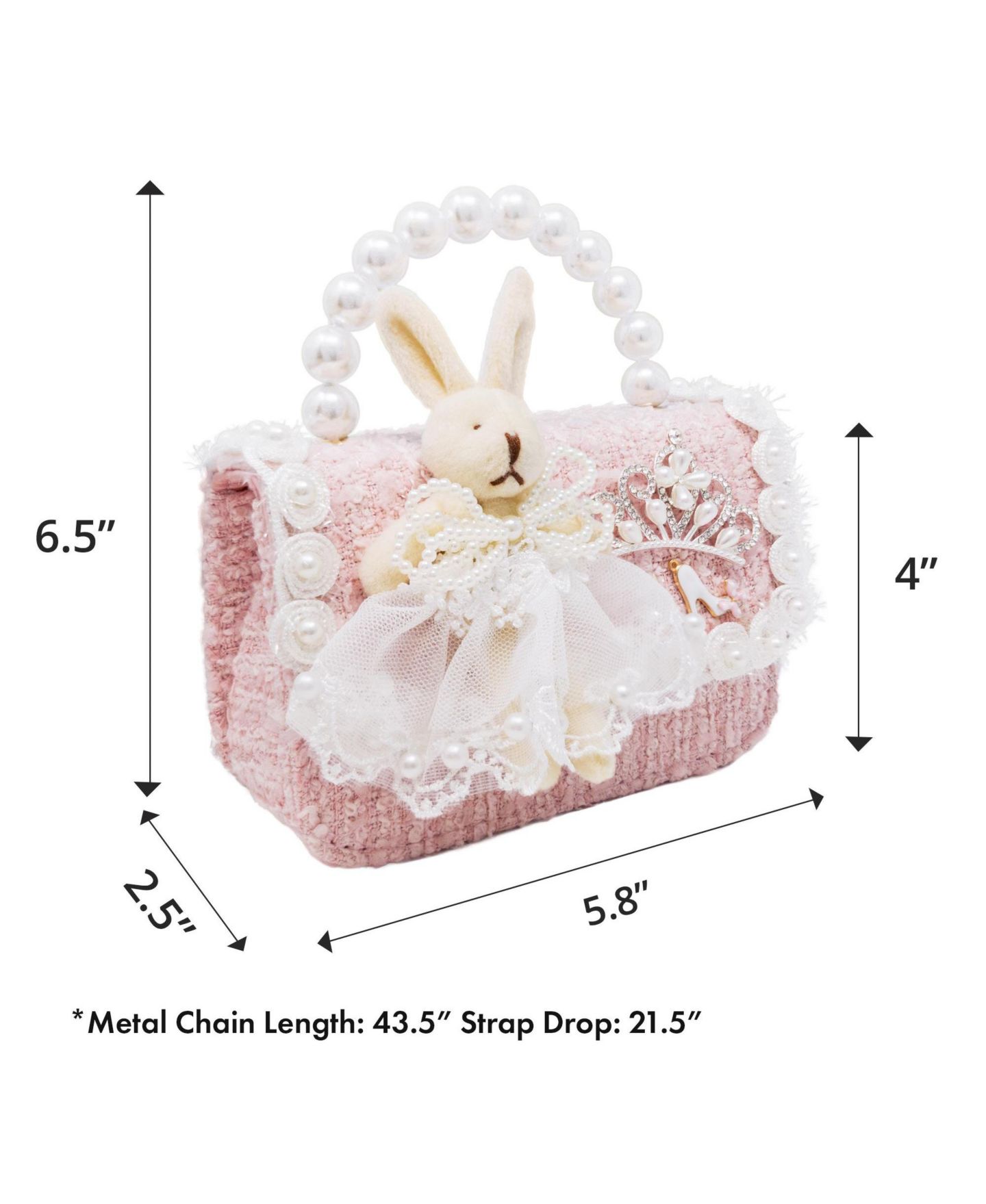 Детская сумка Puttisu Bunny Royale Kids Tweed Handbag with Pearl Handle, цвет: Розовый — фото 2