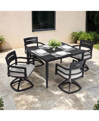 Modern 5-Piece Outdoor Patio Dining Set with Aluminum Table and Sunbrella Swivel Chairs