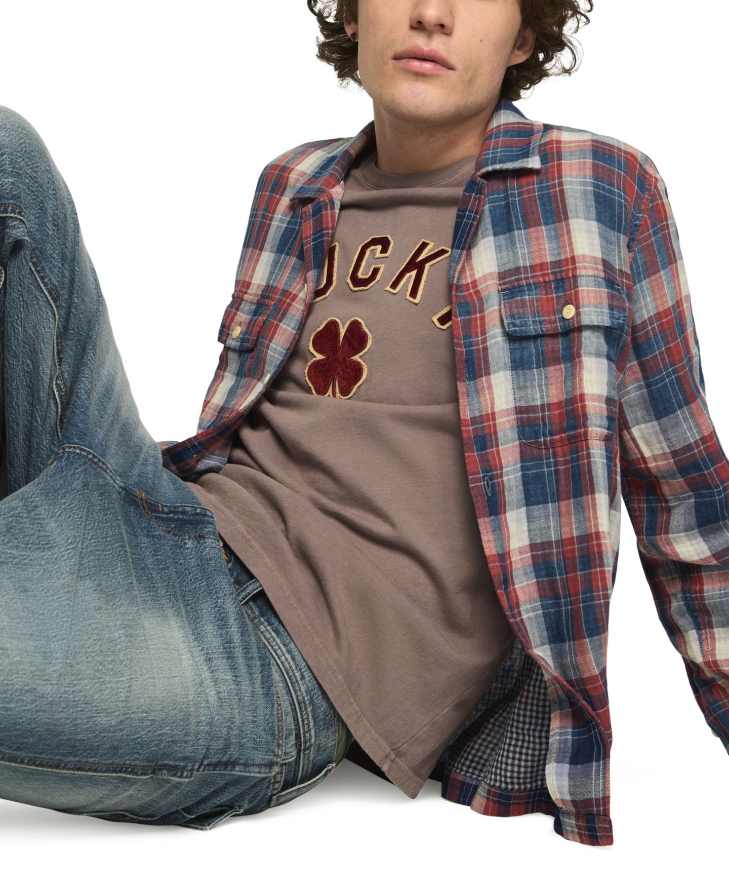 Мужская рубашка Lucky Brand Plaid Double Gauze Flannel, цвет: Красный клетчатый — фото 3
