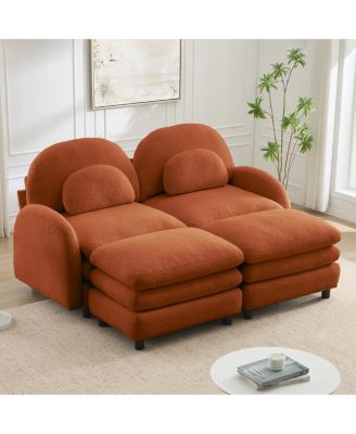  Teddy Fabric 2-Seat Modular Sofa with Ottomans and Lumbar Pillows