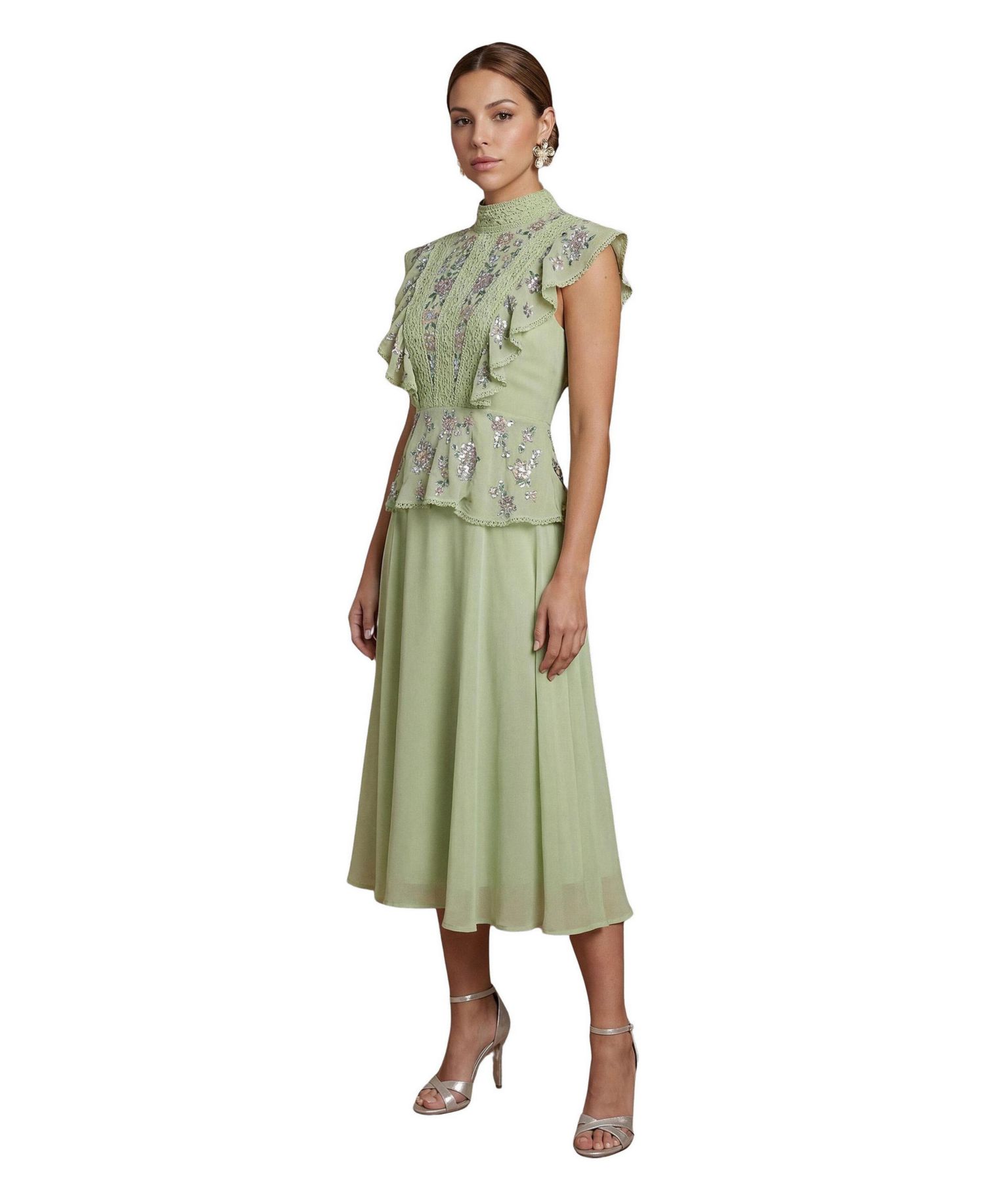 Petite Embellished Frill Midi Dress